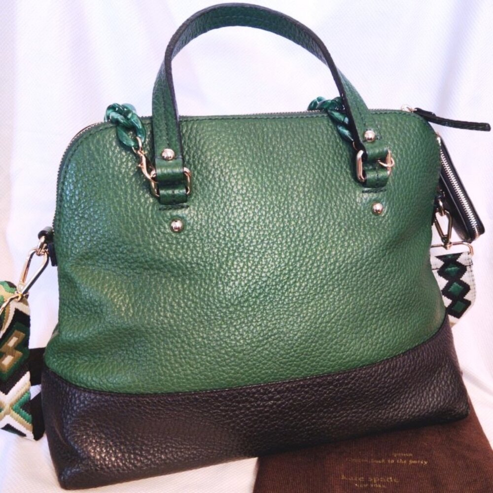 Kate Spade Lg Maise Bowler Satchel in Bottle/Black EUC + NEW Coin Purse/Straps - Picture 8 of 15